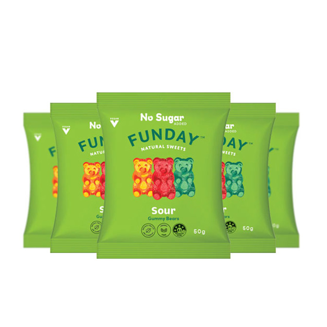 Gummy Gummy Bear Natural Lollies (No added sugar) 50g by Funday – Pack of 5 – Sour Gummy Bears
