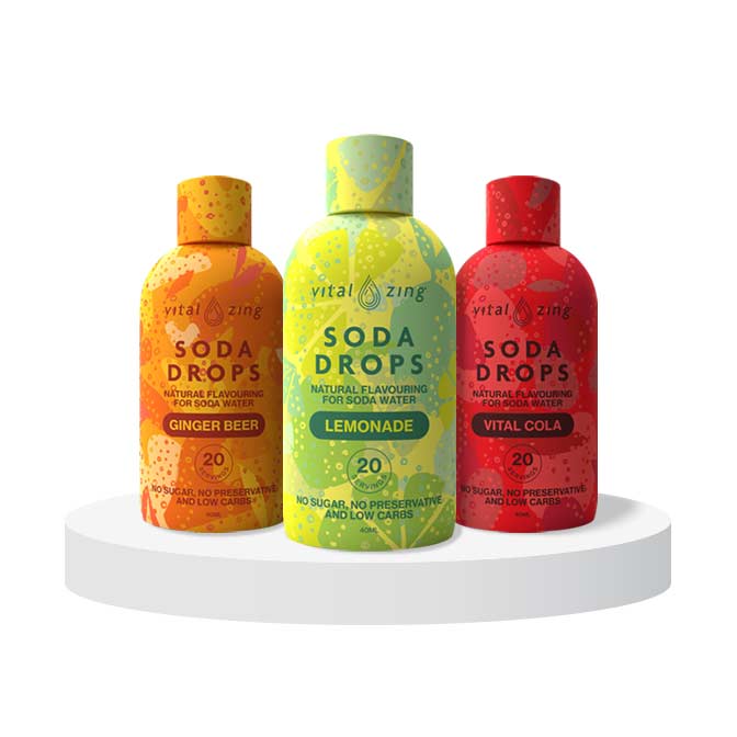 Soda Soda Drops Flavour Enhancer 40ml by Vital Zing – Assorted Bundle